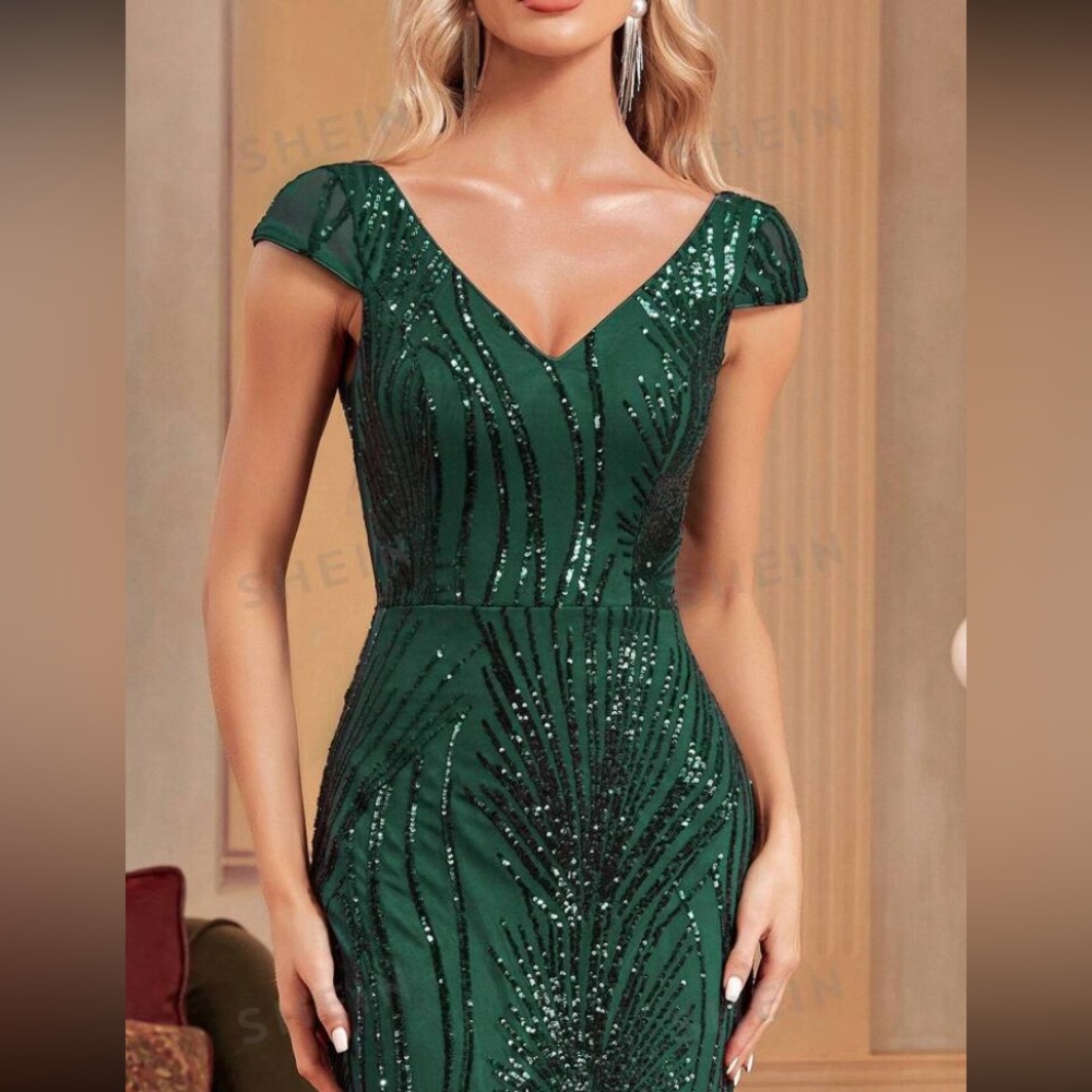 Luxe mermaid hem mesh sequins party formal dress - Picture 5 of 10